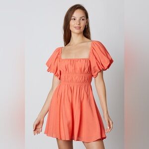COTTON CANDY Coral Puff Sleeve Mini Dress